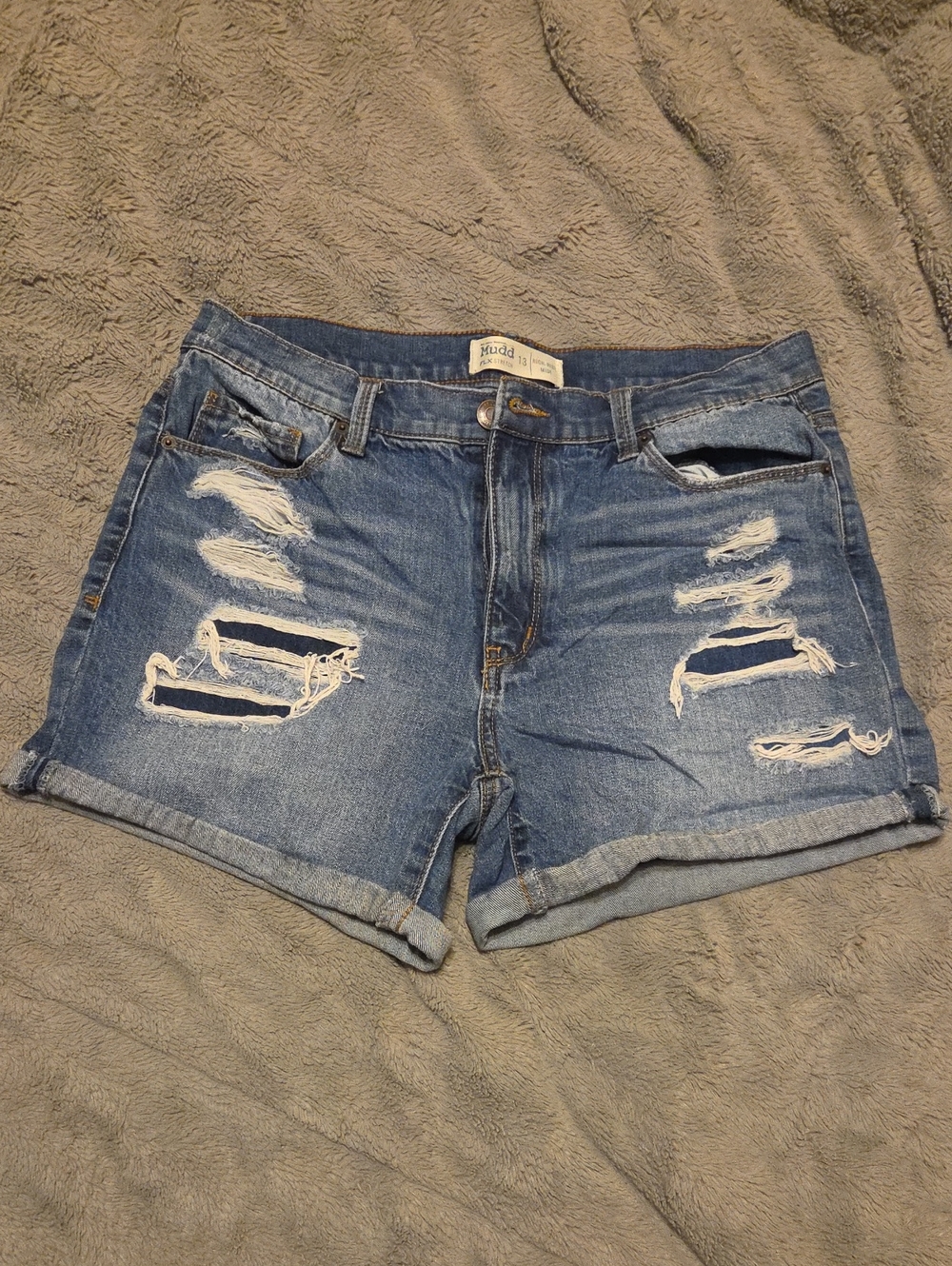 Mudd Distressed Blue Denim Roll-Cuff Shorts